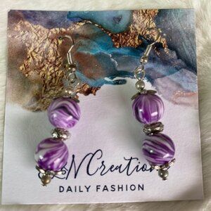 Earings only Purple and White beads w/ silver findings